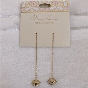 Mia Sarine Gold Eye Chain Drop Earrings Sterling Silver Gold overlay